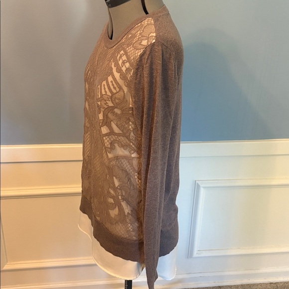 Simply Vera Vera Wang Taupe Knit Sweater with White Blouse - Picture 6 of 12